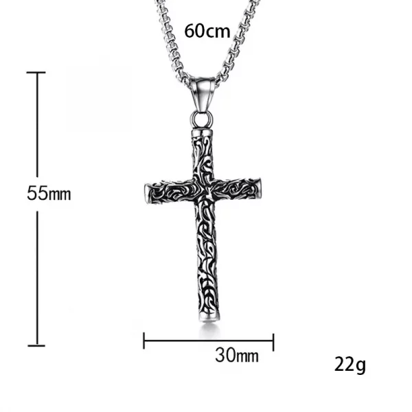 Carved Vintage Cross Pendant Necklace - Image 4