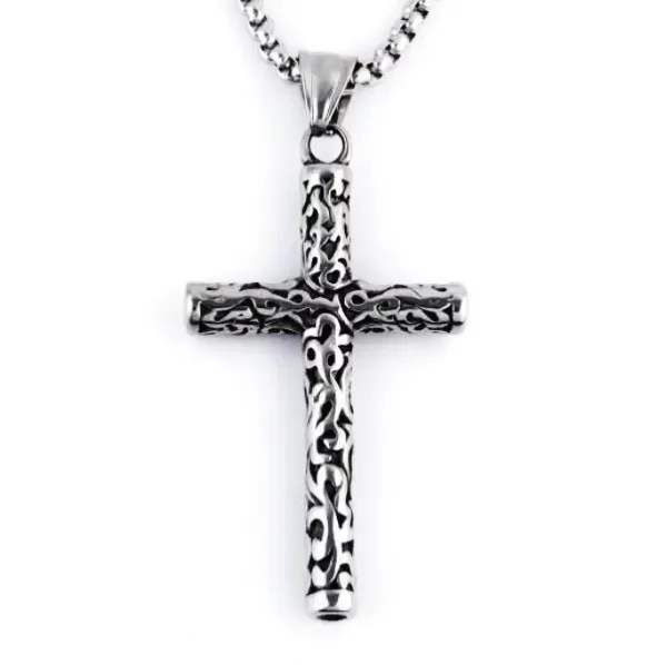 Carved Vintage Cross Pendant Necklace