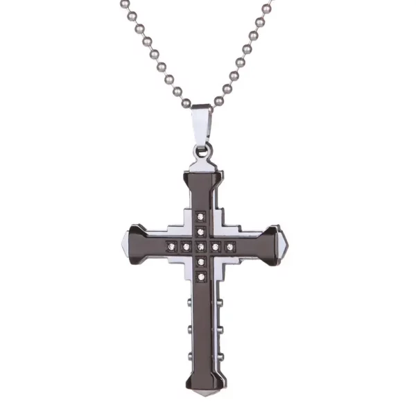 Men's Stainless Steel Crystal Cross Pendant Necklace