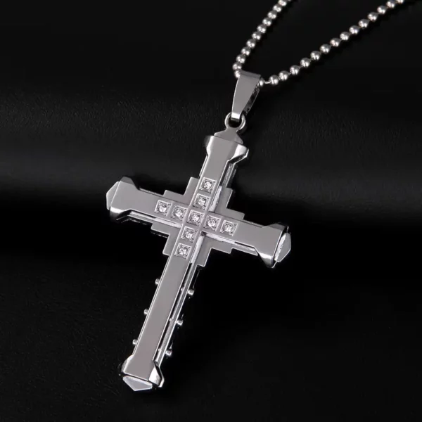 Men's Stainless Steel Crystal Cross Pendant Necklace - Image 2