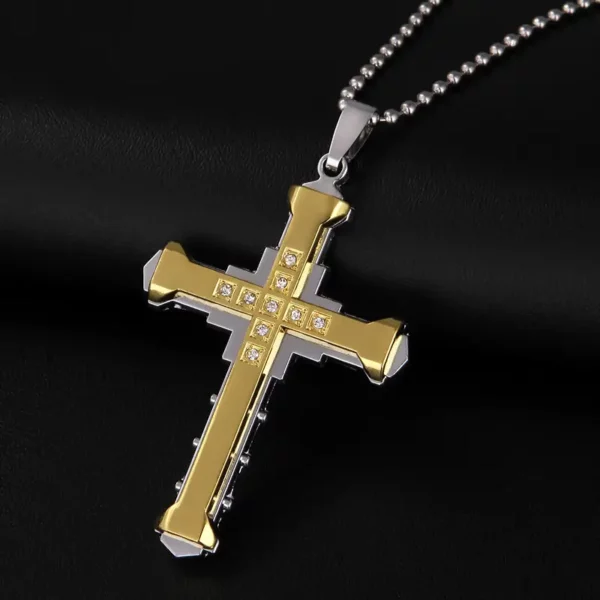 Men's Stainless Steel Crystal Cross Pendant Necklace - Image 4