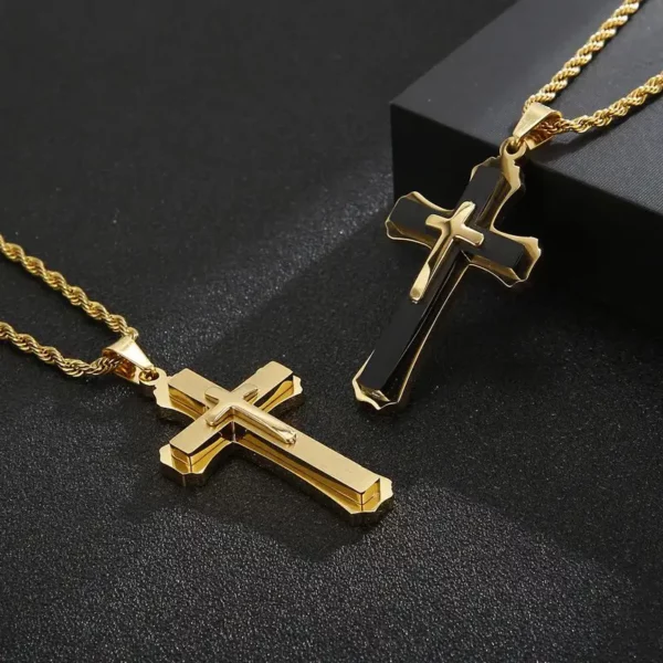 Men's Stainless Steel Cross Pendant Necklace - Image 3