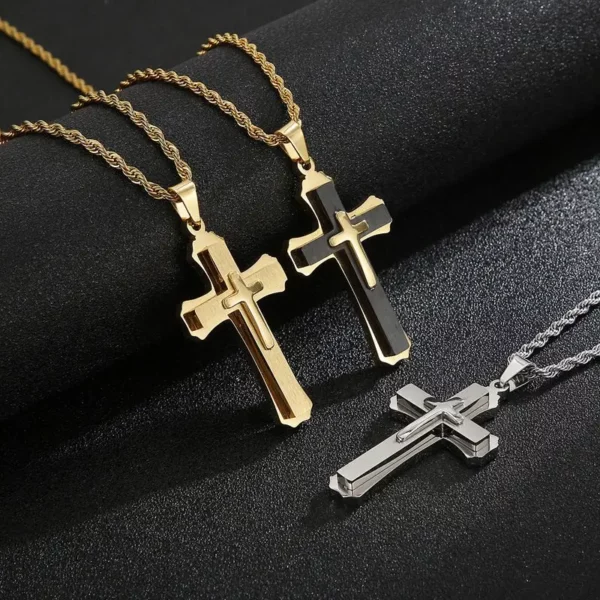 Men's Stainless Steel Cross Pendant Necklace - Image 2