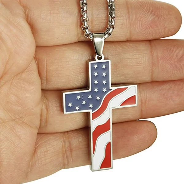 Stainless Steel Flag Cross Necklace - Image 4